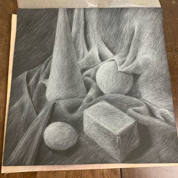 Set of 3 VINTAGE 60s 70s Original Artist Signed Charcoal still life art 20 x 20 - Picture 3 of 13